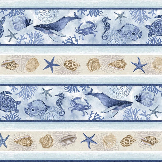 Cobalt Seas - Multi Novelty Coastal Stripe - Everything Fabric