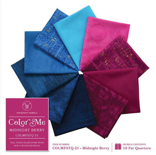 Color Me Fat Quarter Bundle Midnight Berry 10pc - Everything Fabric