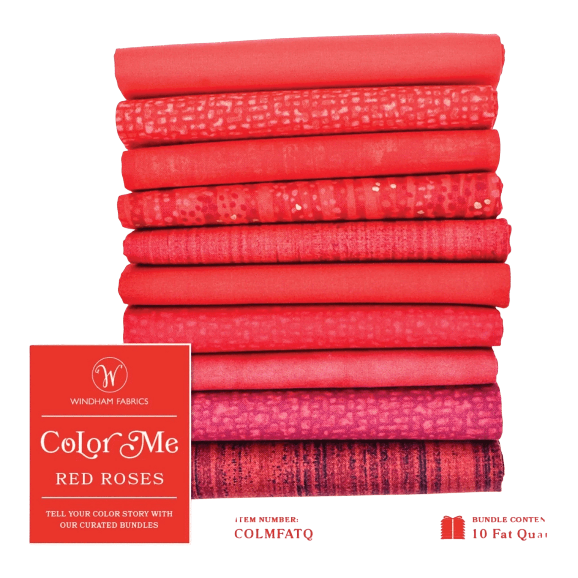 Color Me Fat Quarter Bundle - Red Roses 10pc - Everything Fabric