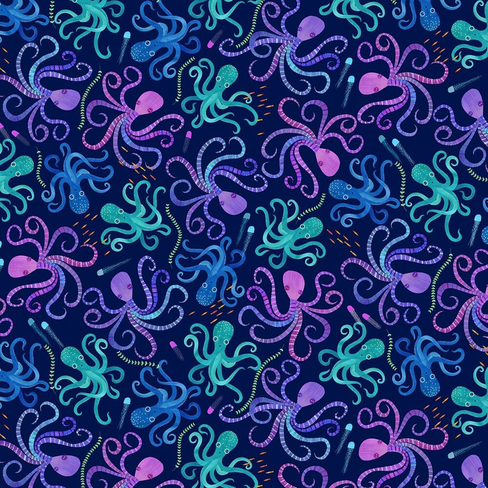 Colorful Aquatic World - Navy Eight Twisted Tentacles - Everything Fabric