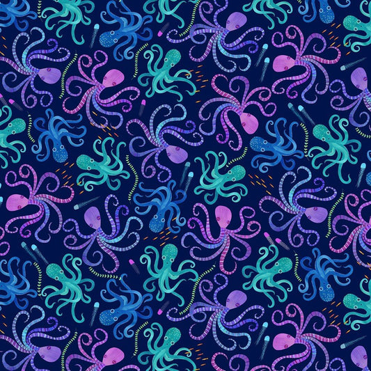 Colorful Aquatic World - Navy Eight Twisted Tentacles - Everything Fabric