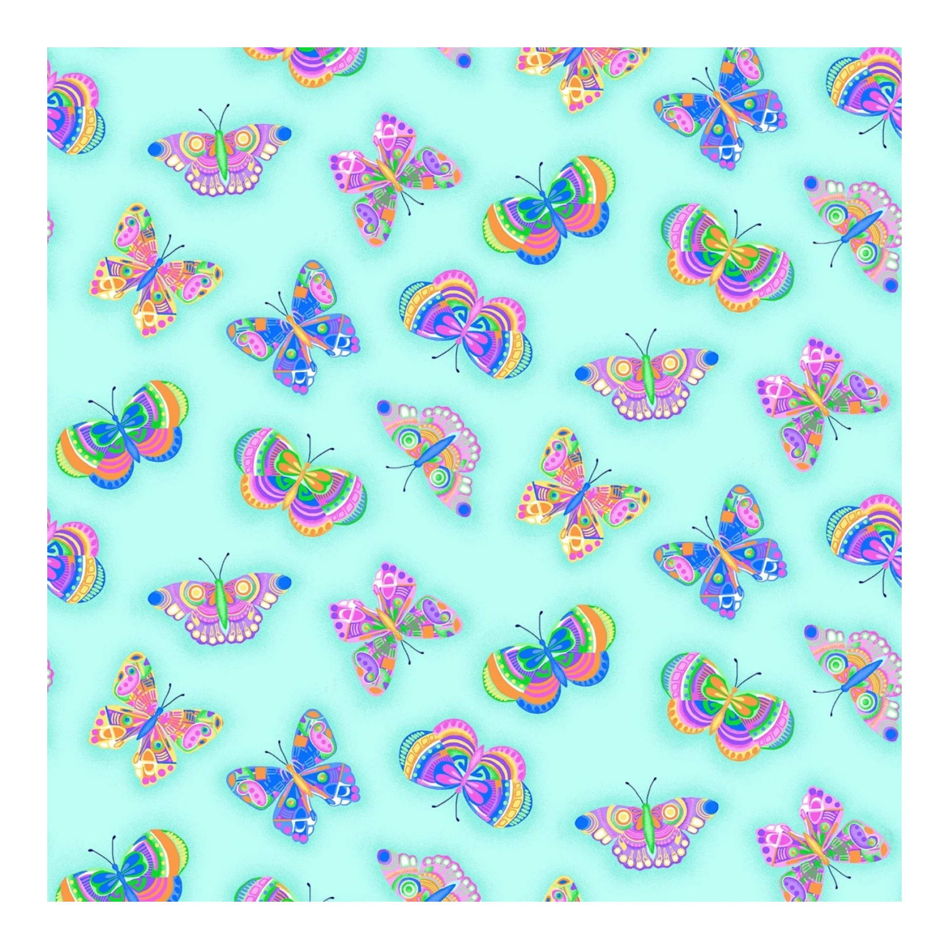 Comfy Flannel - Aqua Butterflies - Everything Fabric