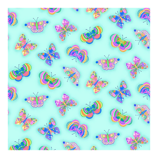 Comfy Flannel - Aqua Butterflies - Everything Fabric