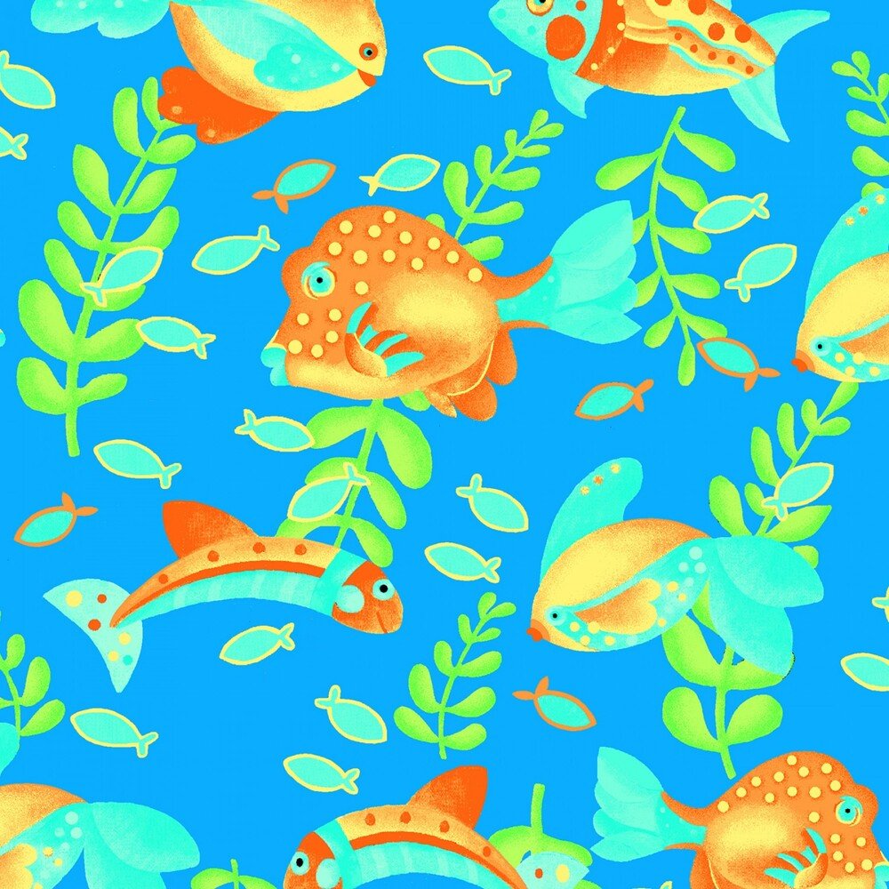 Comfy Flannel - Blue Fish - Everything Fabric