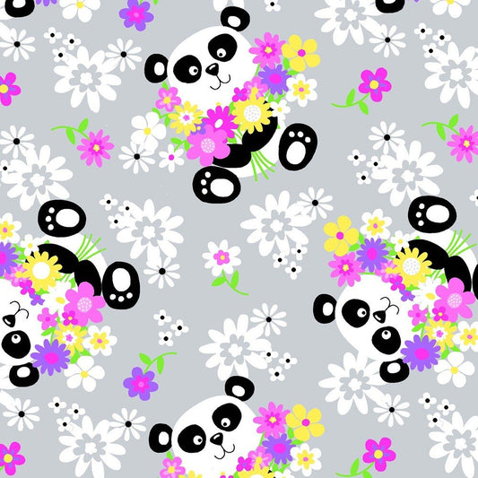 Comfy Flannel | Grey Panda & Flowers - Everything Fabric