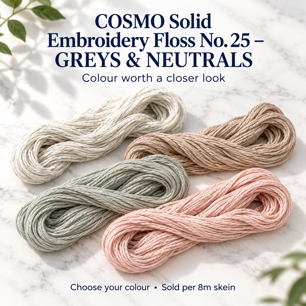 COSMO Solid Embroidery Floss No. 25 – GREYS & NEUTRALS – representative colour choices