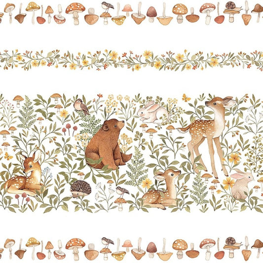 Count on Me -White Woodland Friends Stripe - Everything Fabric