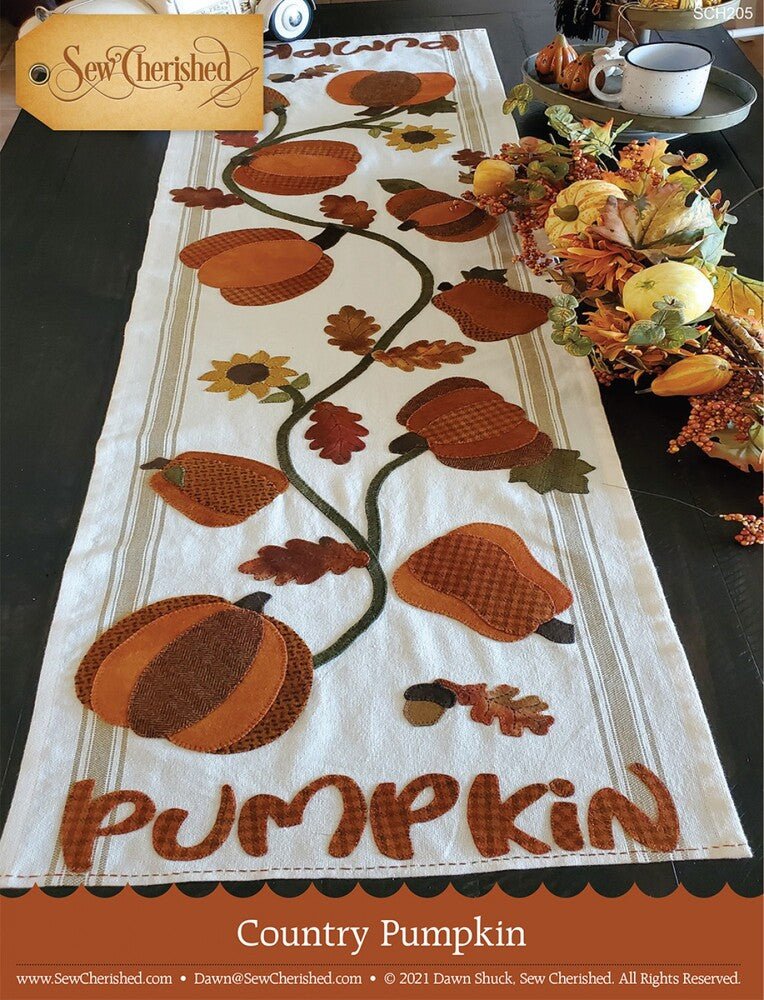 Country Pumpkin Applique Runner Pattern - Everything Fabric