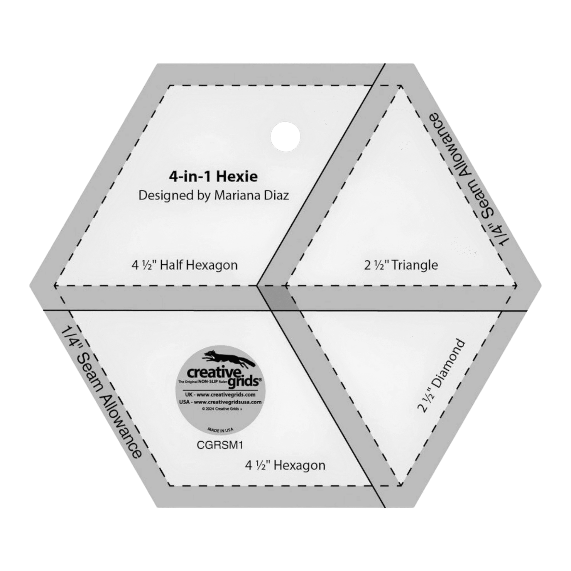 Creative Grids 4-in-1 Hexie Quilt Ruler - CGRSM1 - 60 Degree - Everything Fabric