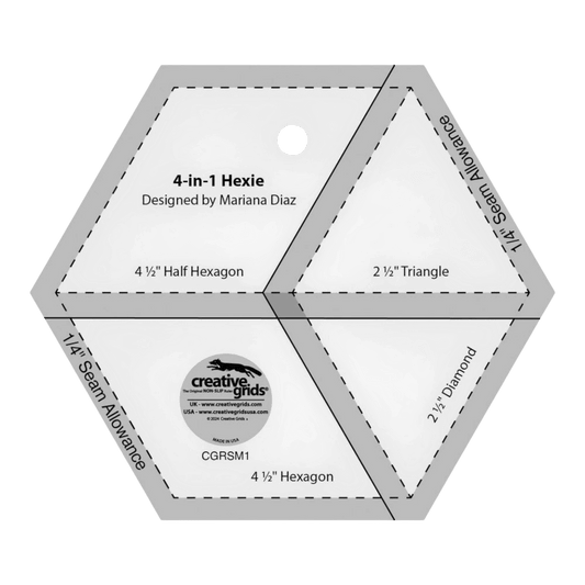 Creative Grids 4-in-1 Hexie Quilt Ruler - CGRSM1 - 60 Degree - Everything Fabric