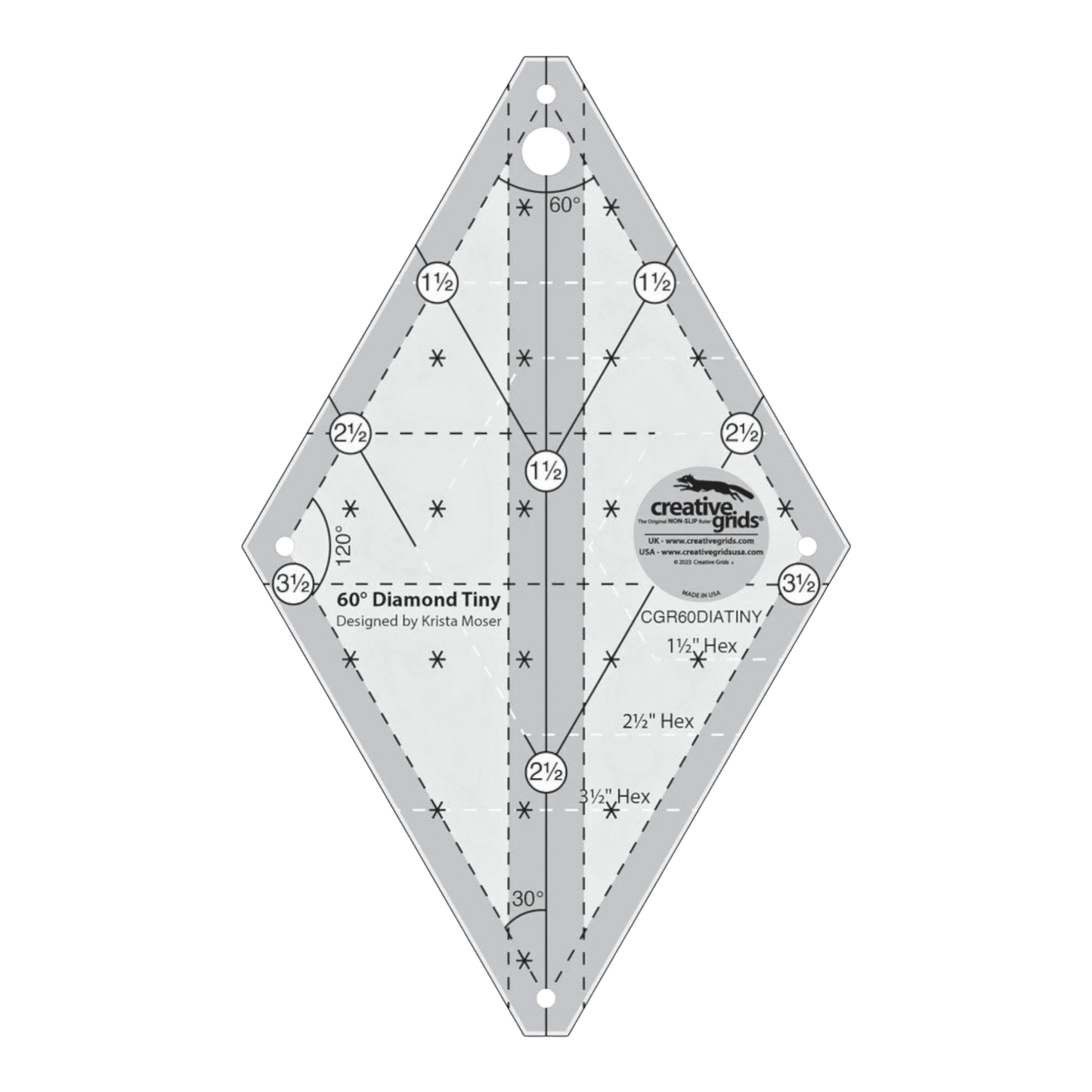Creative Grids 60 Degree Tiny Diamond Ruler - CGR60DIATINY - Everything Fabric
