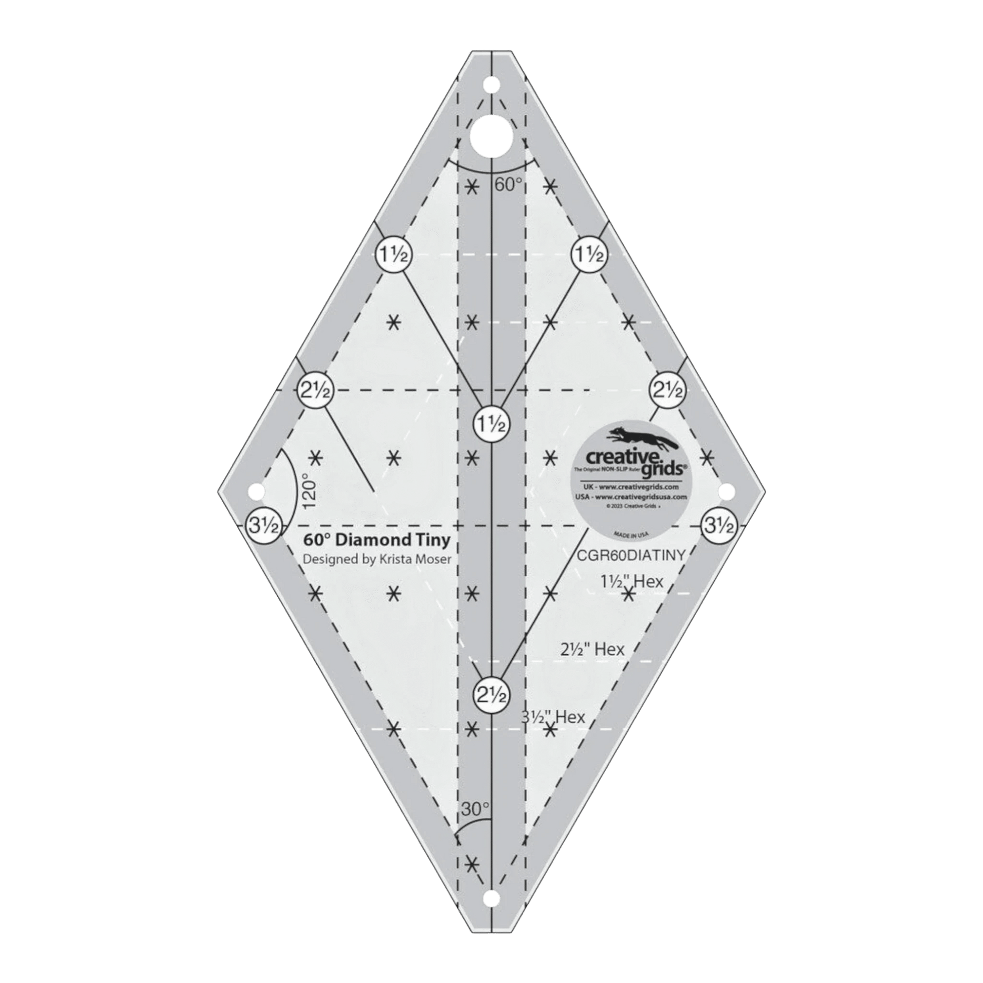 Creative Grids 60 Degree Tiny Diamond Ruler - CGR60DIATINY - Everything Fabric