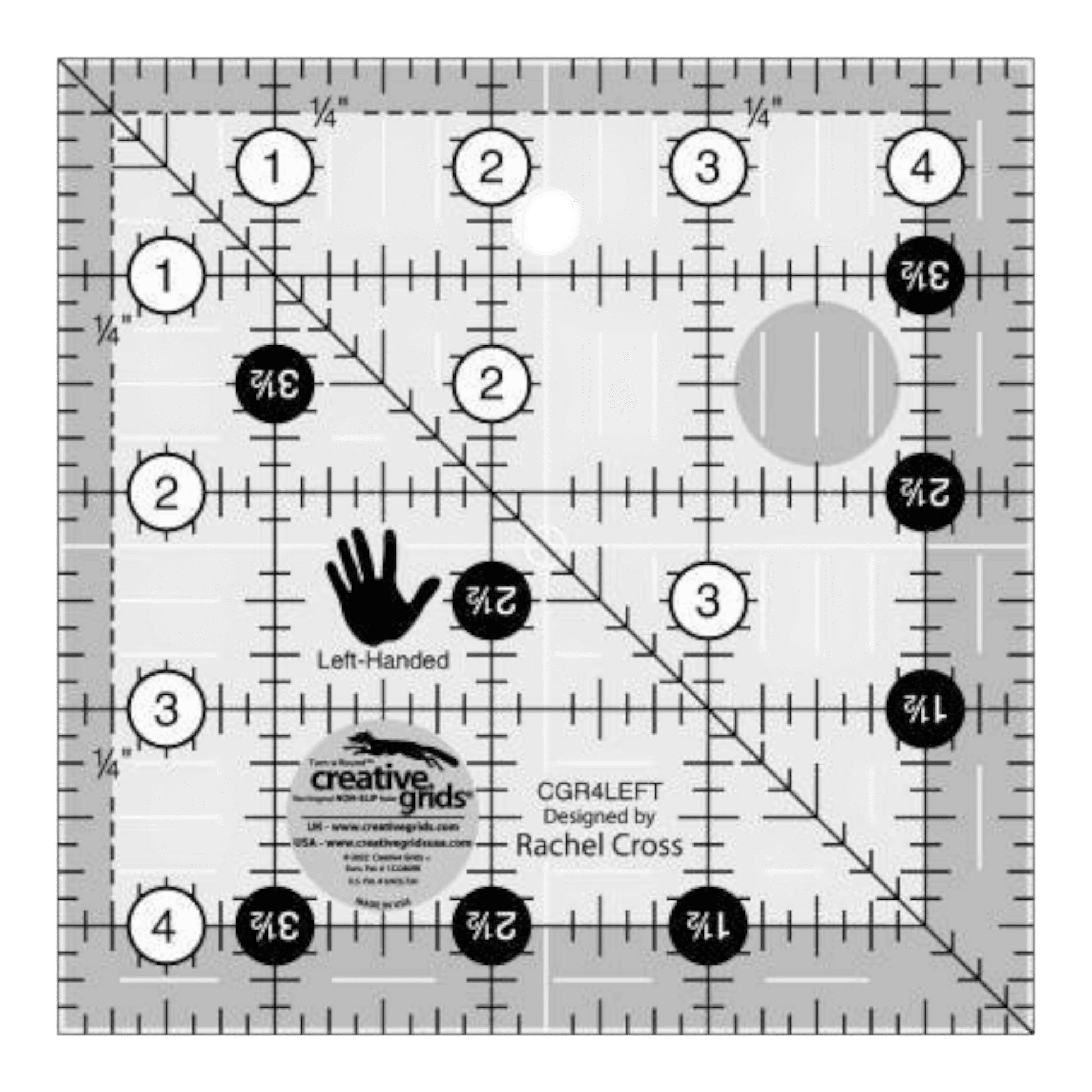 Creative Grids Left-Handed Quilt Ruler - 4.5 in Square - CGR4LEFT - Everything Fabric