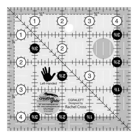 Creative Grids Left-Handed Quilt Ruler - 4.5 in Square - CGR4LEFT - Everything Fabric