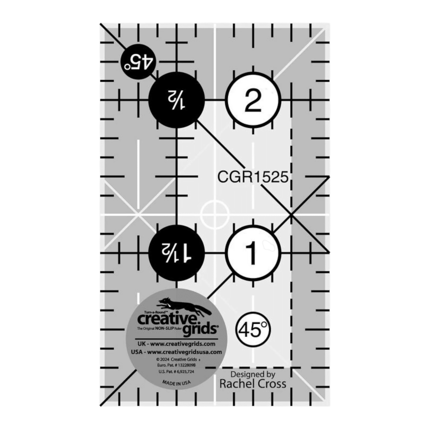 Creative Grids Turn A Round Non Slip Ruler - 1.5 in x 2.5 in - Everything Fabric
