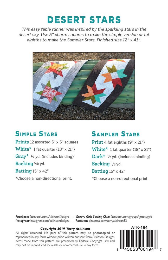 Desert Stars Table Runner Pattern - Everything Fabric