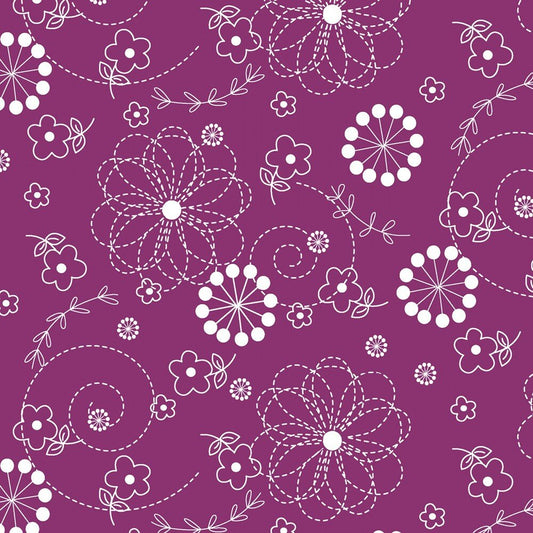 Doodles - VIOLET RED - Everything Fabric