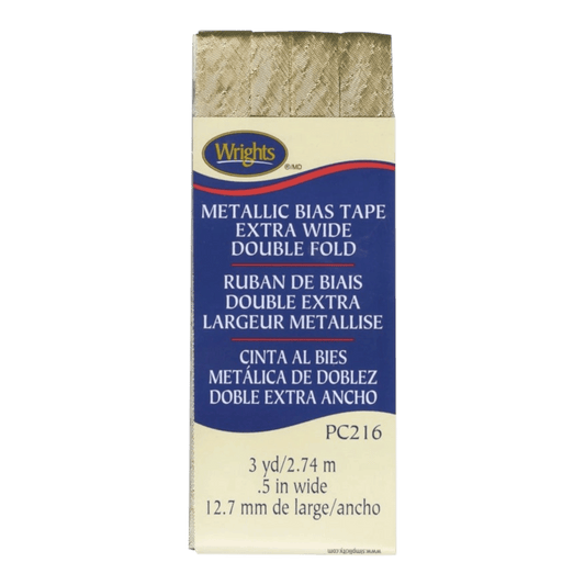 Double Fold Wide Bias Tape Gold Lame - Everything Fabric