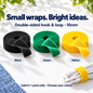Double-sided 10mm hook and loop tape in Black, Green and Yellow, sold in one-yard units. All three colour choices shown.