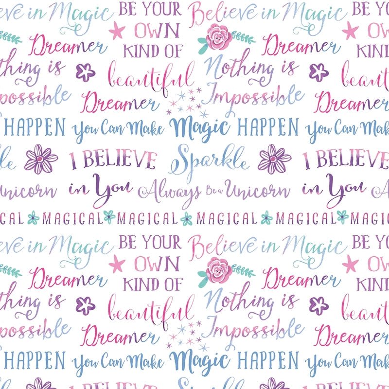 Dreamers - Multi White Dreamers Words - Everything Fabric