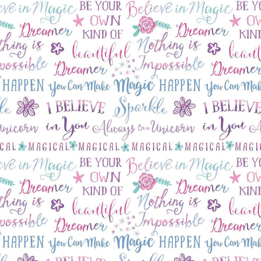 Dreamers - Multi White Dreamers Words - Everything Fabric