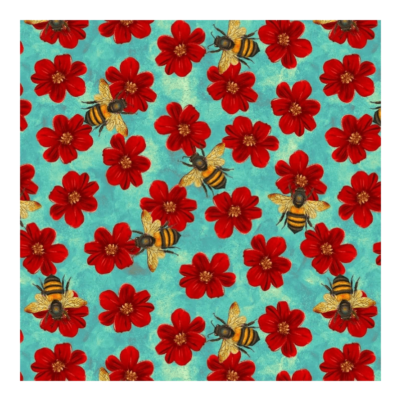Enchanted Canopy - Lt. Blue Flowers with Bees 4.8in repeat - Everything Fabric