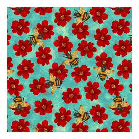 Enchanted Canopy - Lt. Blue Flowers with Bees 4.8in repeat - Everything Fabric