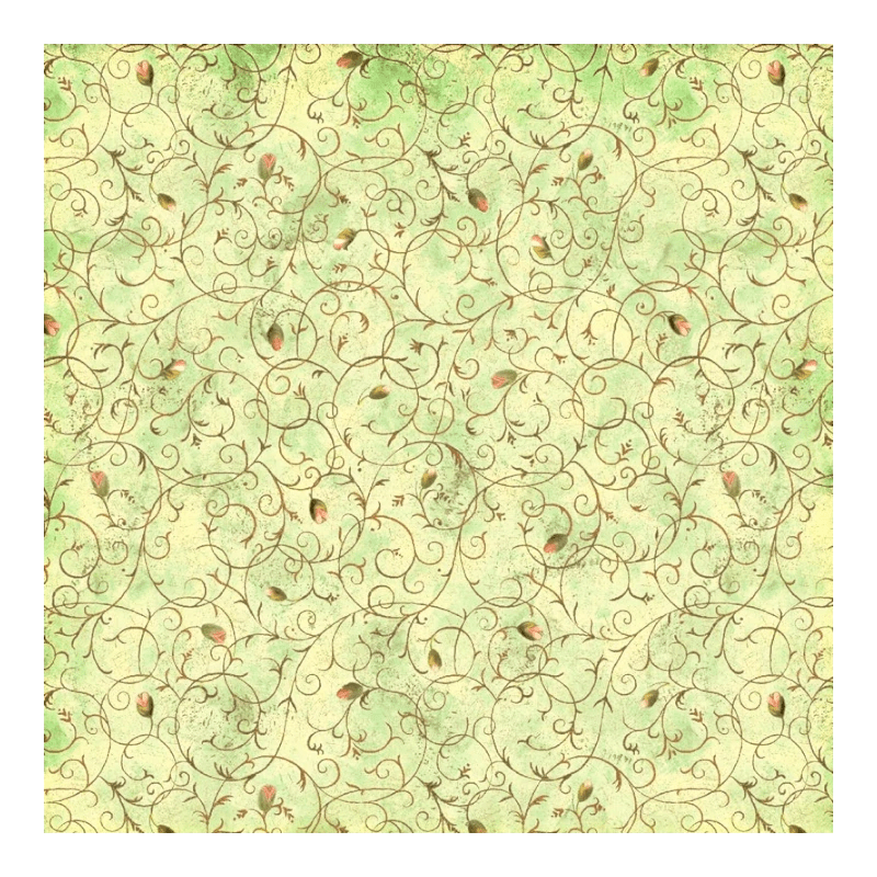 Enchanted Canopy - Lt. Green Scroll With Rosebuds 6in Repeat - Everything Fabric