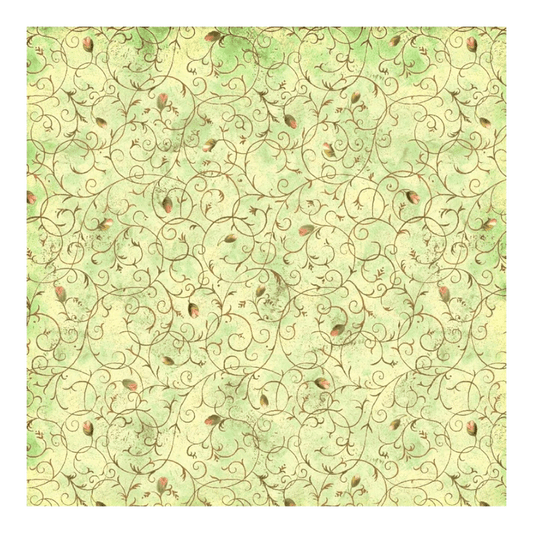 Enchanted Canopy - Lt. Green Scroll With Rosebuds 6in Repeat - Everything Fabric