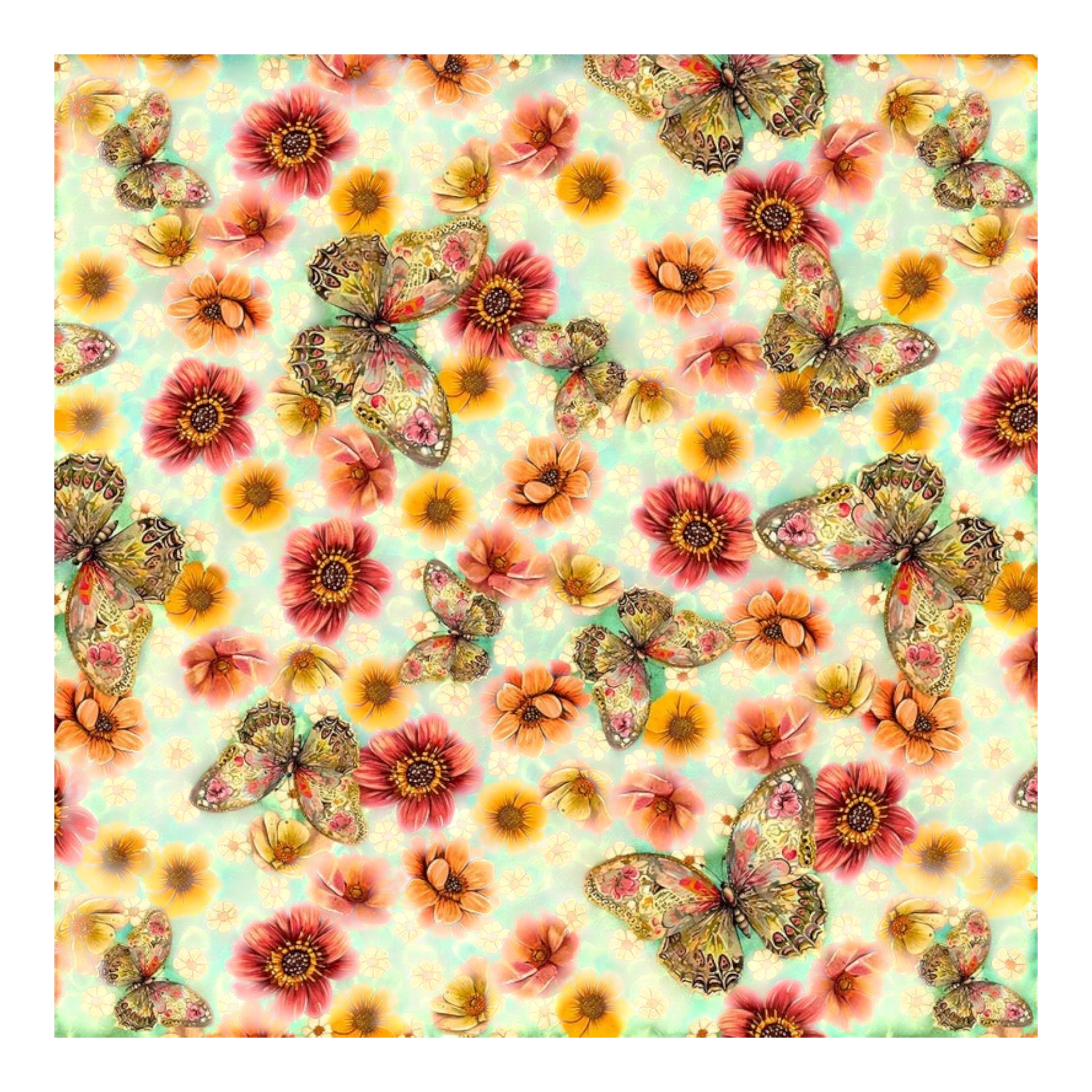 Enchanted Canopy - Lt. Teal Butterflies with Flowers 10in repeat - Everything Fabric