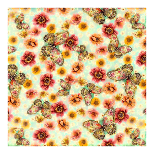 Enchanted Canopy - Lt. Teal Butterflies with Flowers 10in repeat - Everything Fabric