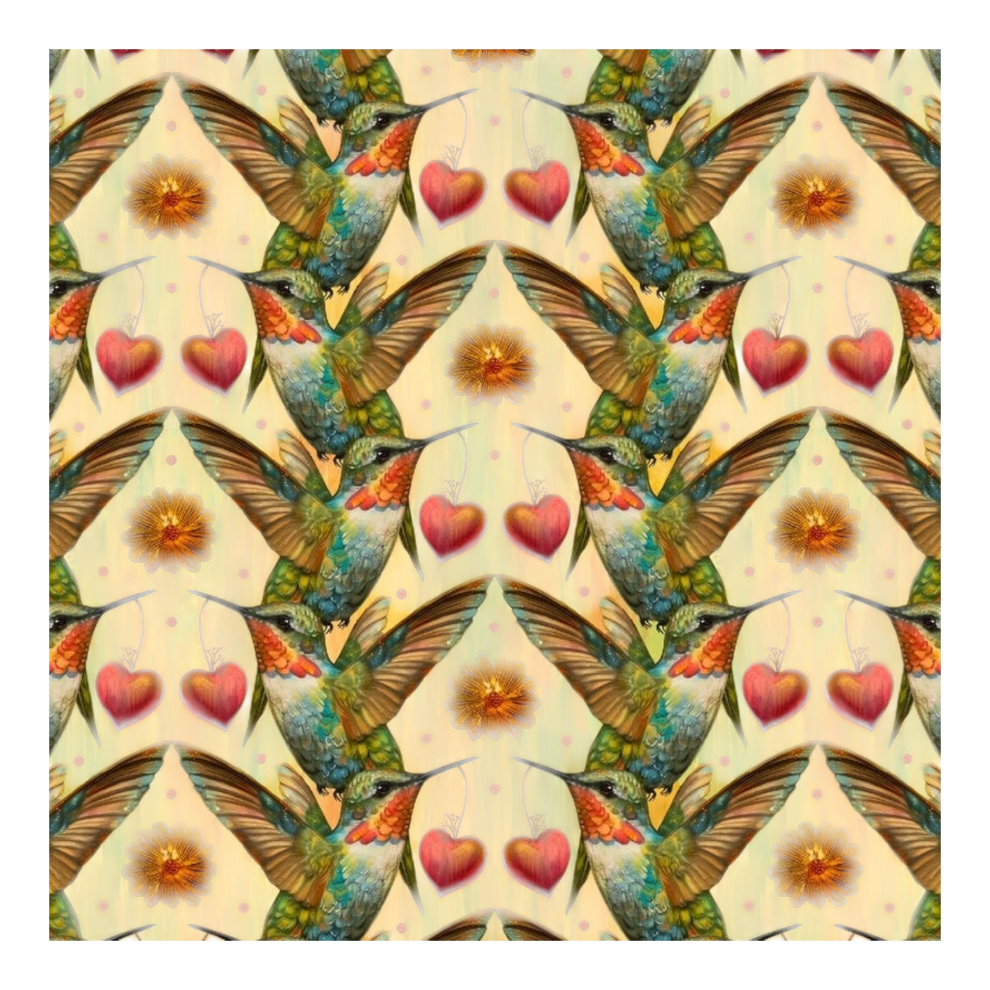 Enchanted Canopy - Yellow Hummingbirds With Hearts - Everything Fabric
