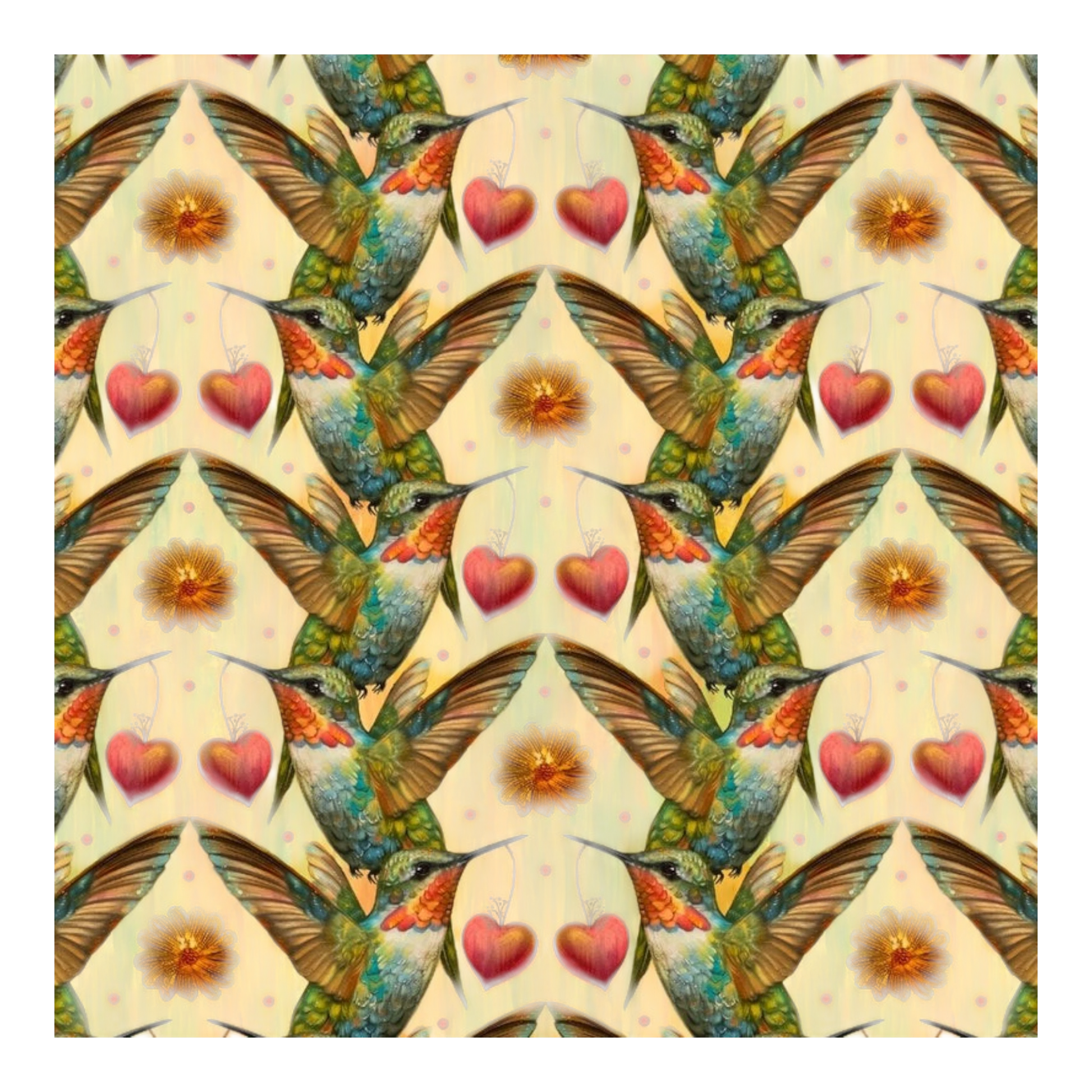 Enchanted Canopy - Yellow Hummingbirds With Hearts - Everything Fabric