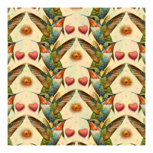 Enchanted Canopy - Yellow Hummingbirds With Hearts - Everything Fabric