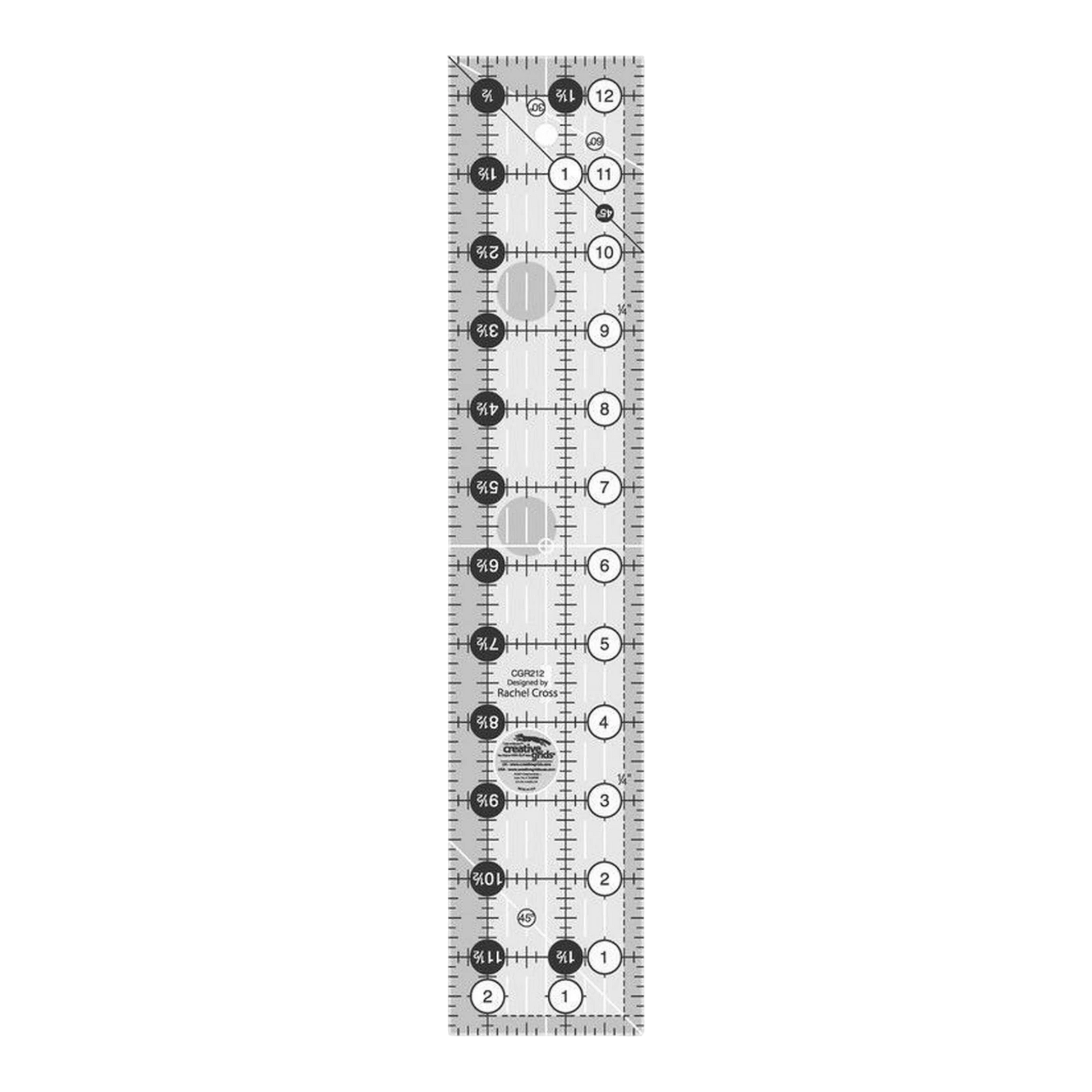 Everything Fabric Creative Grids 2.5 x 12.5 inch clear acrylic quilt ruler with non-slip grip and black markings