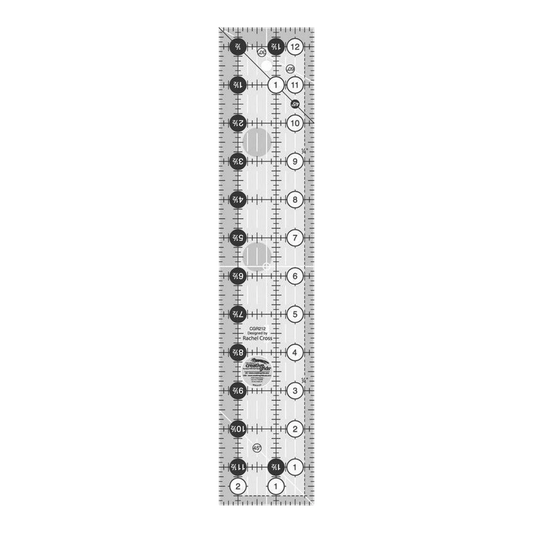 Everything Fabric Creative Grids 2.5 x 12.5 inch clear acrylic quilt ruler with non-slip grip and black markings