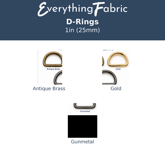 Everything Fabric D-Rings 1in 25mm colour options