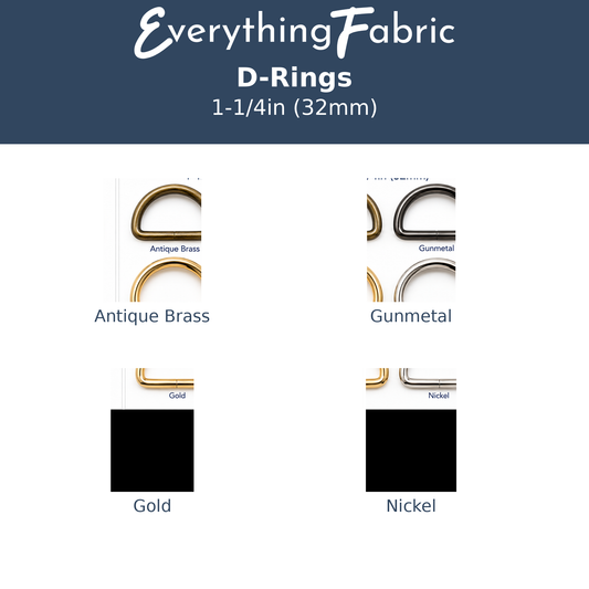 Everything Fabric D-Rings 1-1/4in 32mm colour options