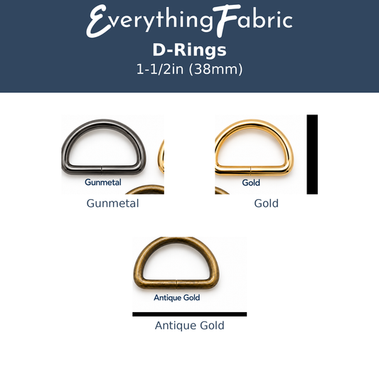 Everything Fabric D-Rings 1-1/2in 38mm colour options