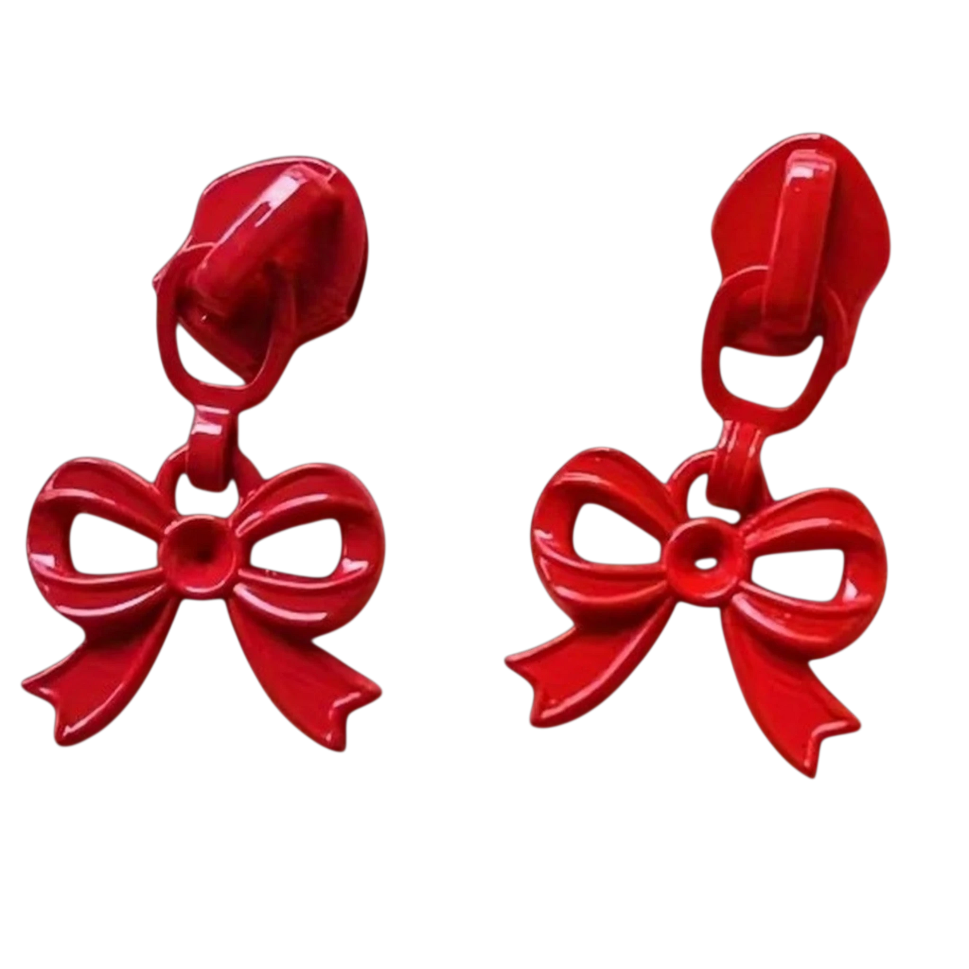 Everything Fabric red bow zipper pulls for #3 nylon zippers, perfect for bags and sewing projects, 2 pack.