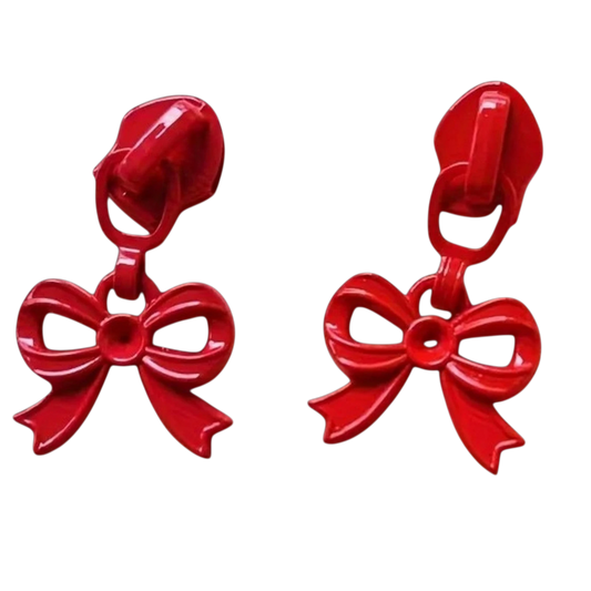 Everything Fabric red bow zipper pulls for #3 nylon zippers, perfect for bags and sewing projects, 2 pack.