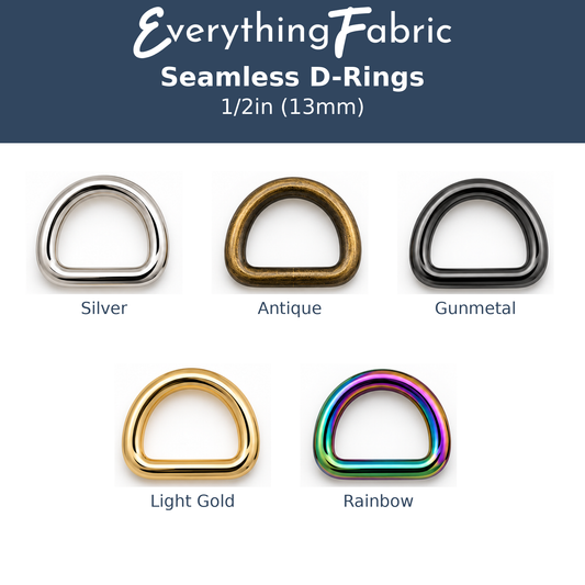 Everything Fabric Seamless D-Rings 1/2in 13mm colour options