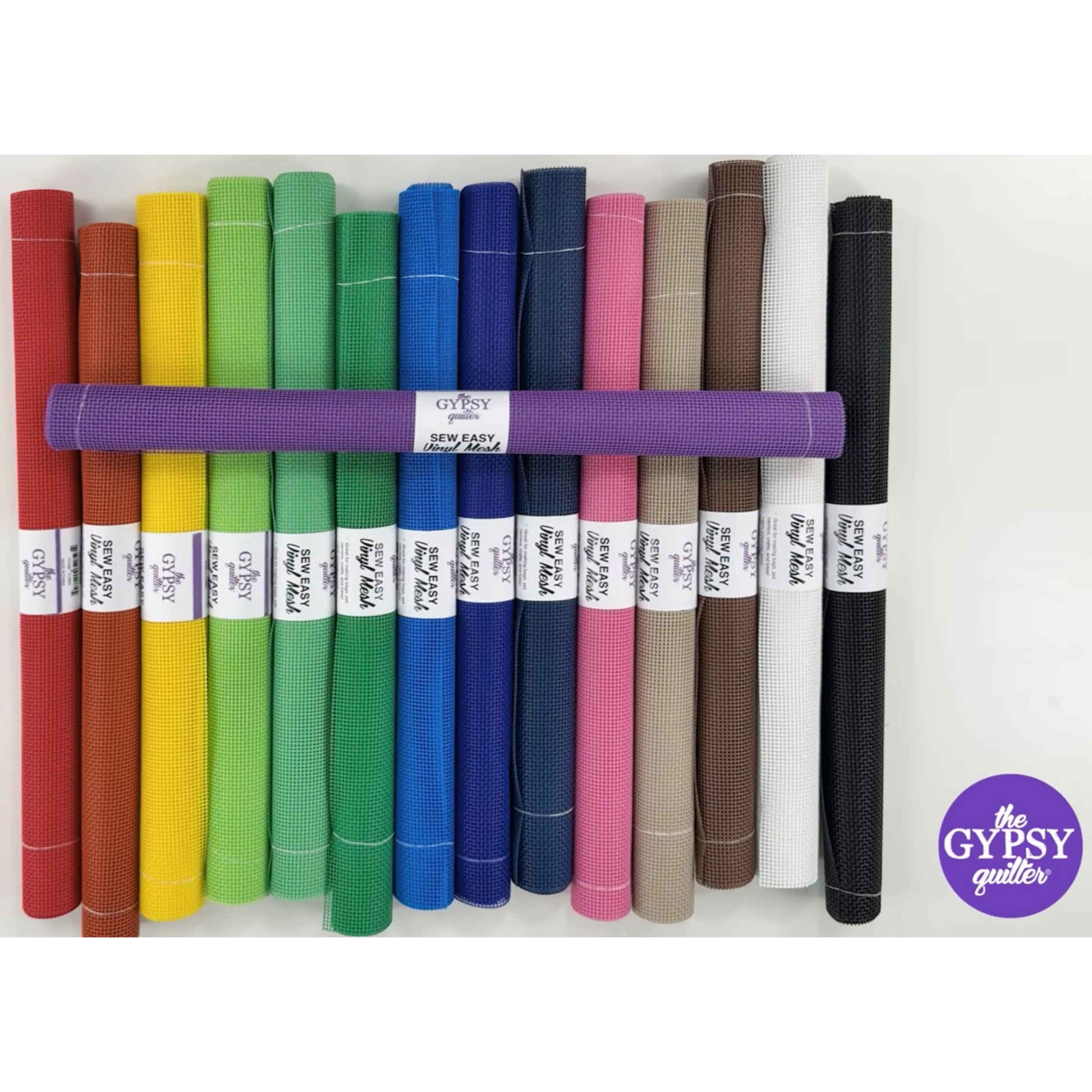 Everything Fabric Sew Easy vinyl mesh rolls in a vibrant rainbow color palette for sewing and craft projects.