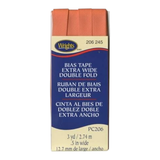 Extra Wide Double Fold Bias Tape - CORAL , quilting and neat fabric finishing