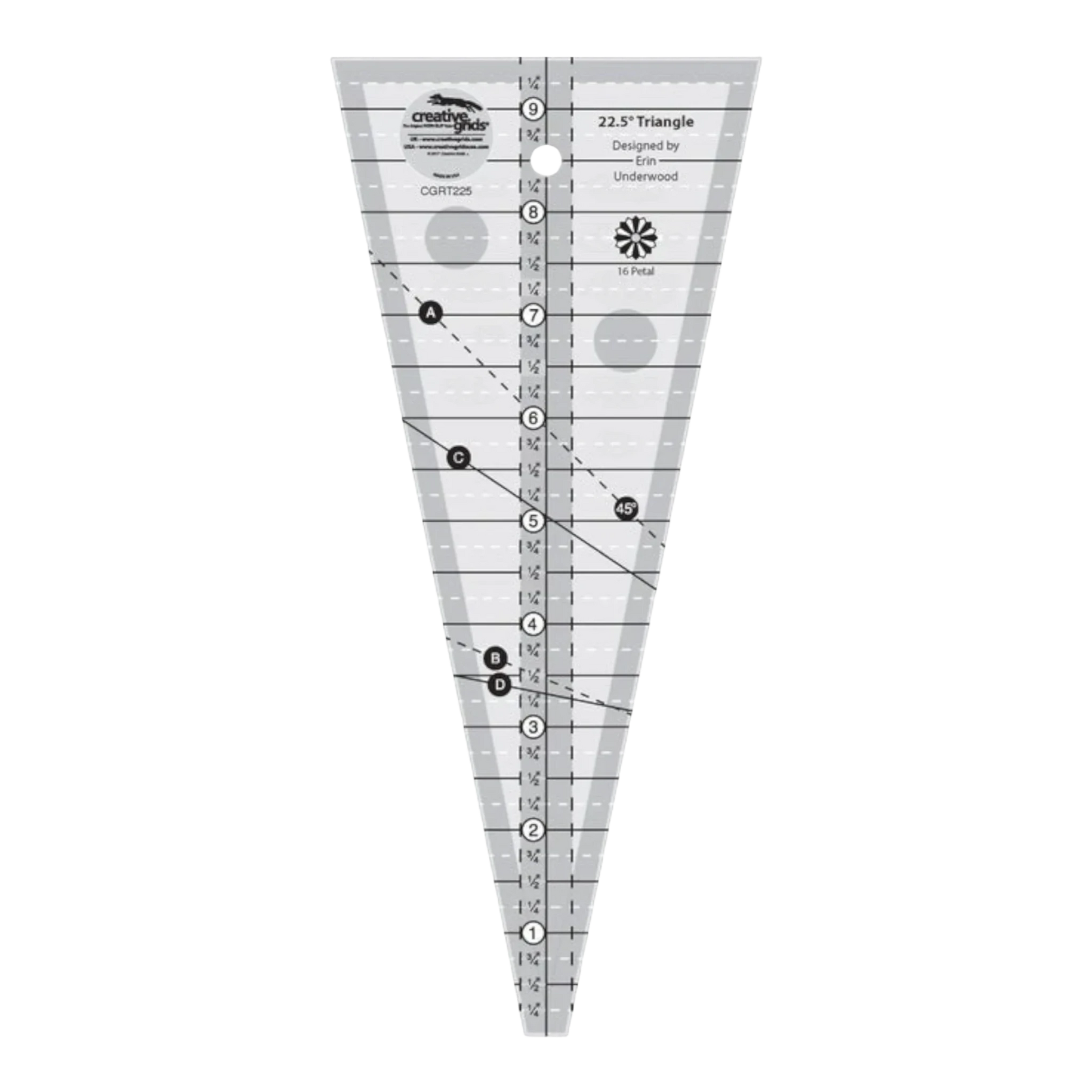 22.5 Degree Triangle Quilt Ruler -CGRT225 for precise cutting, marking and patchwork