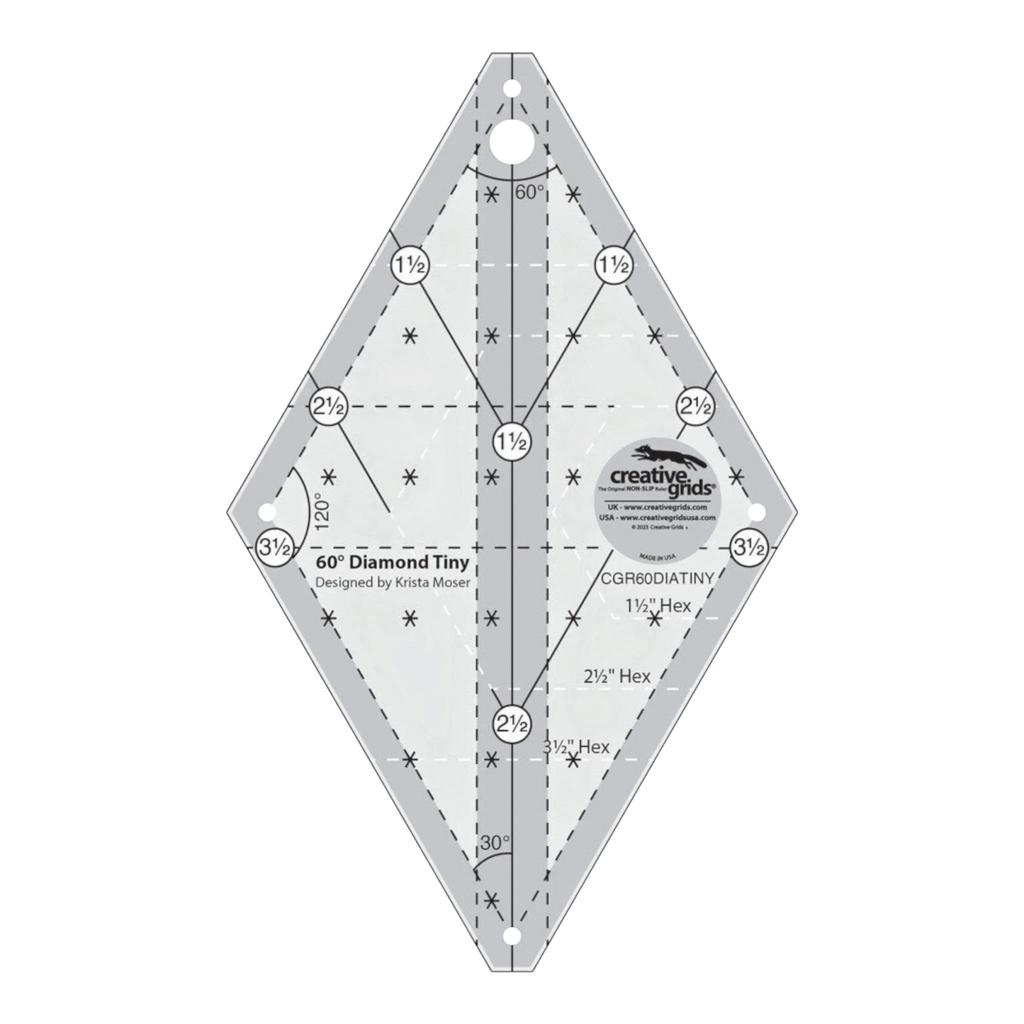 Creative Grids 60 Degree Tiny Diamond Ruler - CGR60DIATINY for precise cutting, marking and patchwork