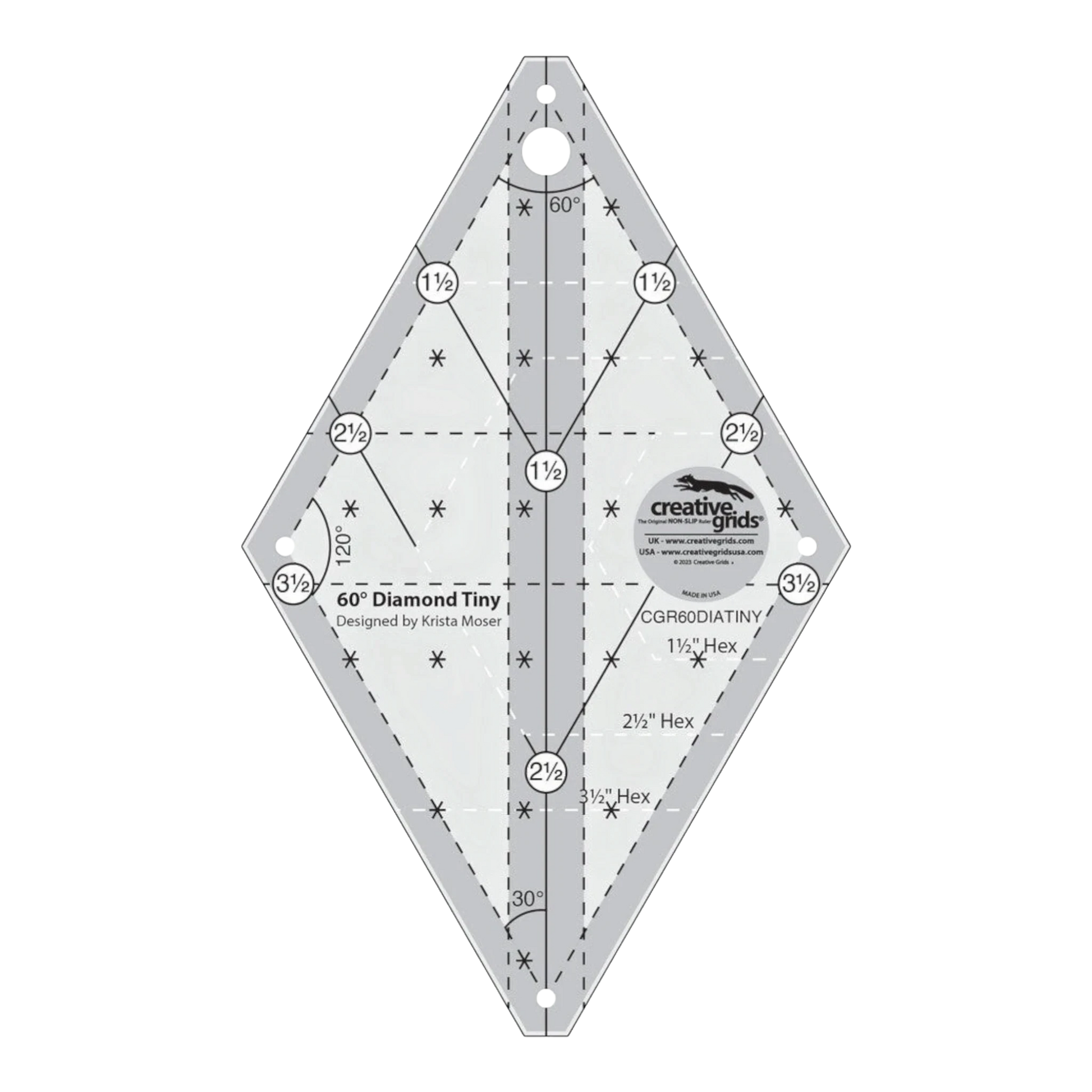 Creative Grids 60 Degree Tiny Diamond Ruler - CGR60DIATINY for precise cutting, marking and patchwork