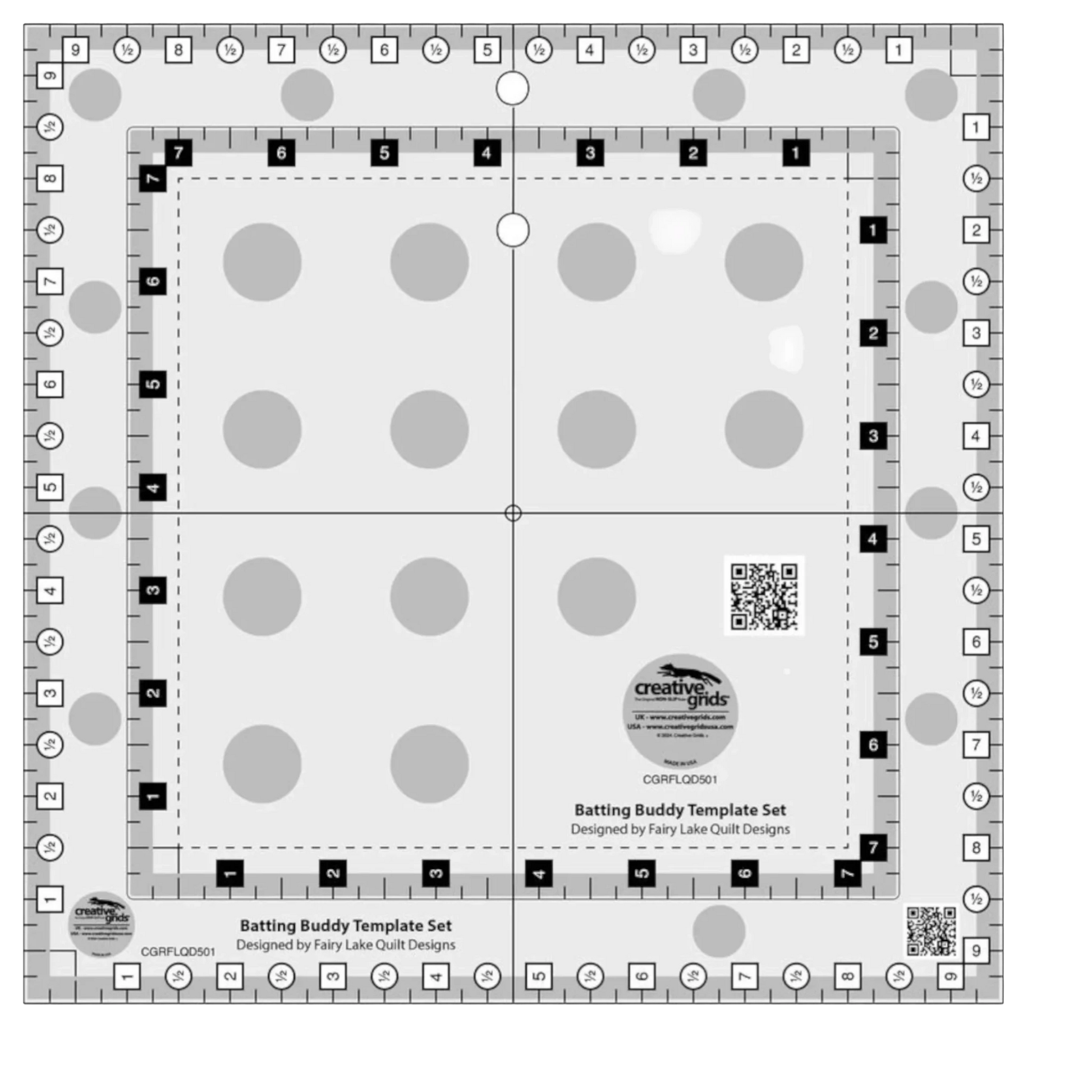 Creative Grids Batting Buddy Template Set CGRFLQD501 for precise cutting, marking and patchwork