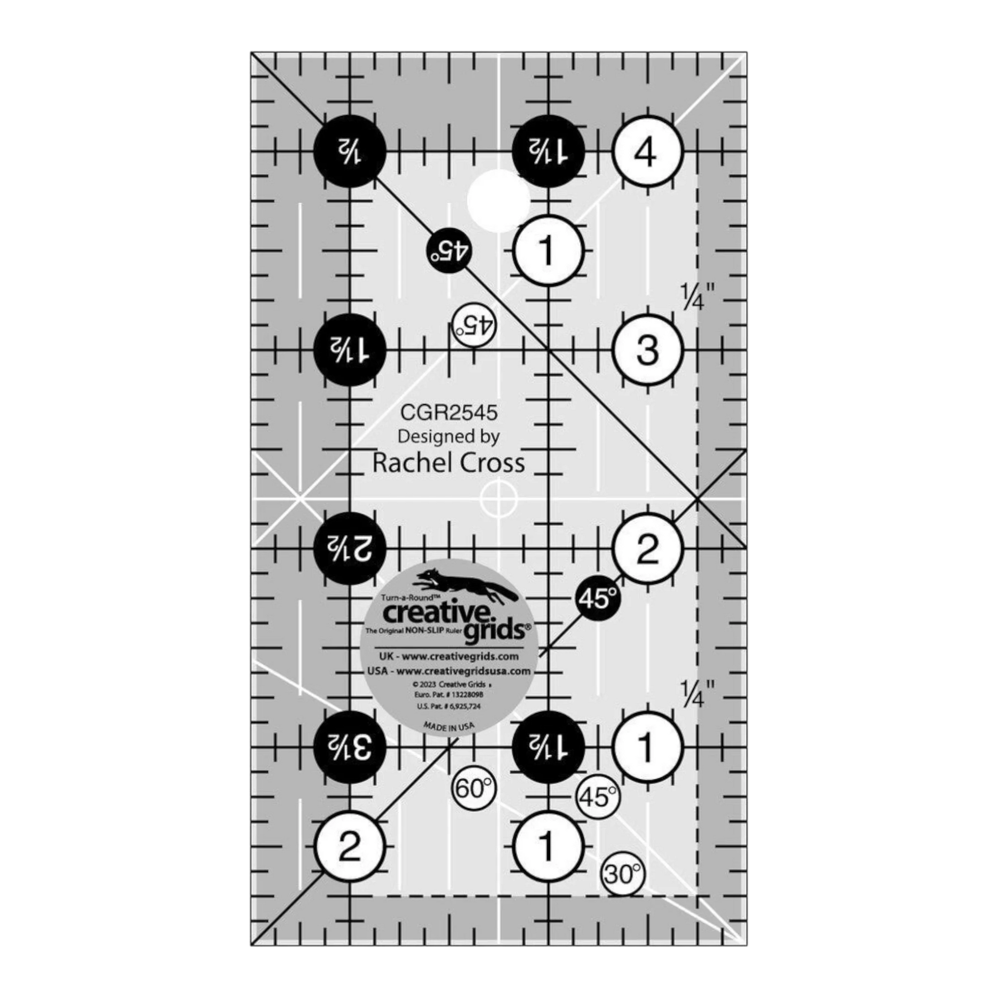 Creative Grids Quilt Ruler 64 mm x 114 mm for precise cutting, marking and patchwork