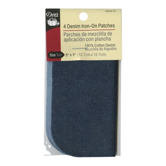Iron on Patch Assortment Denims 127 mm x 127 mm 4ct for garment repair, mending and sewing projects
